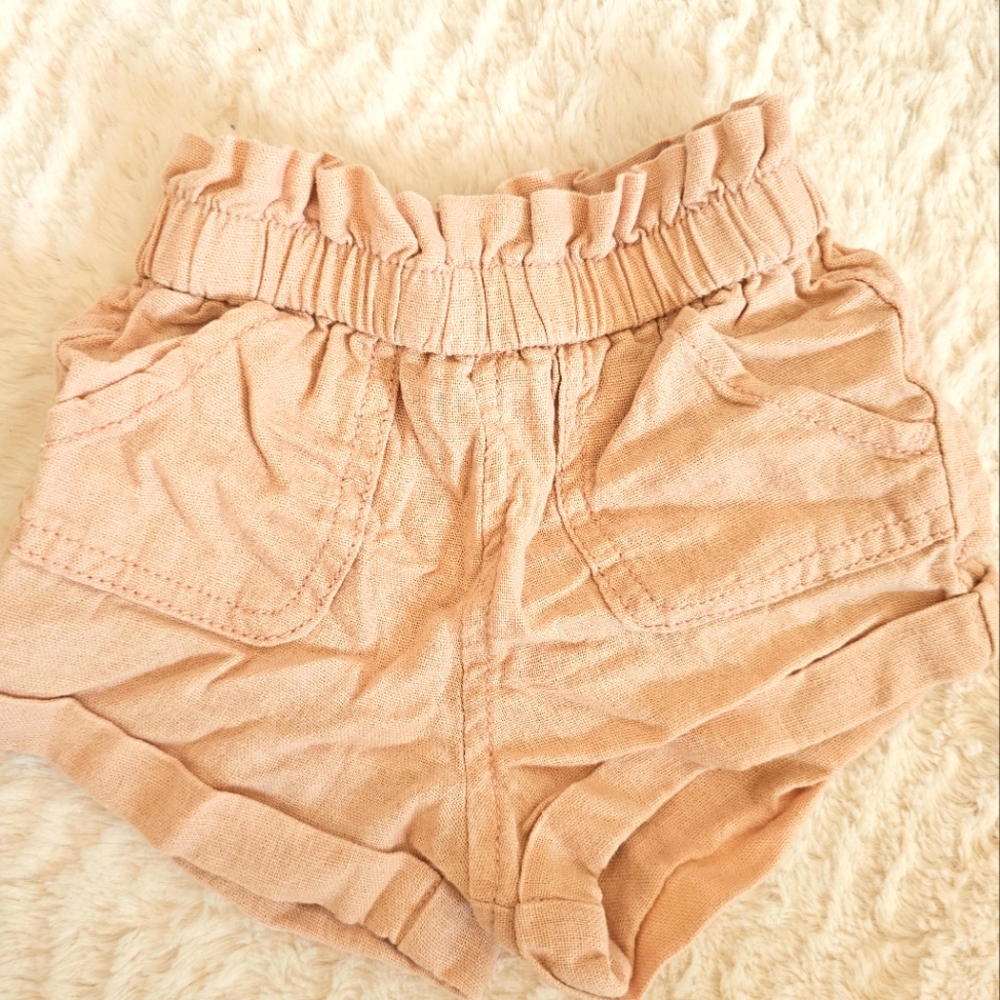 Baby girl old navy pink paper bag waist linen shorts size 0-3months.